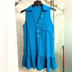 Sleeveless Blue Button-Up Dress